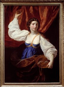 Liberality En ung kvinna som håller en bricka fylld med guld och smycken. Målning av Elisabetta Sirani (1638-1665) 1600-talets Nimes, Museum of Fine Arts