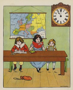 Lektionstid (färg litho) av Elise H. Stewart