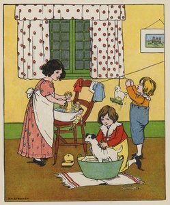 Lördag, tvätttid (färg litho)