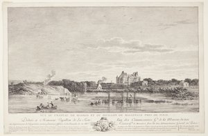 Utsikt över Château de Madrid och Pavillon de Bagatelle (Vue du Chateau de Madrid et du Pavillon de Bagatelle pres de Paris) av Elise Saugrain