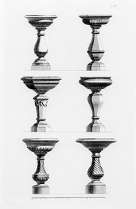 Design för urnor i antik smak, från A Book of Architecture, av James Gibbs (1682-1754), publicerad 1739 (se även 171987)