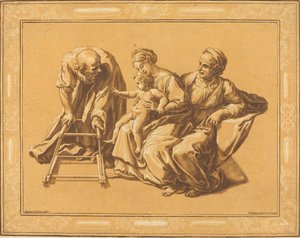 Den heliga familjen av Elisha Kirkall, after Giulio Romano
