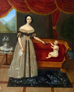 Porträtt av Elizaveta Andreevna Yurievich (1809-1858) med sonen Nikolai (född 1837), anonym. Olja på duk av Elizabeta Andreevna Yurievich