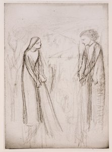 Annunciation, möjligen, ca 1970-77 (svartvitt fotografi tryckt på vitt papper) av Elizabeth Eleanor (1834 62) (after) Siddal