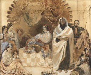 En Brit Milah i Tanger, 1838 (wc & kroppsfärg på papper, täckt med färgat glas)