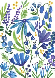 Blå blommor, 2018 (akvarell) av Elizabeth Rider