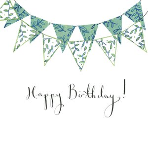 Happy Birthday Bunting, 2018 (akvarell och collage) av Elizabeth Rider