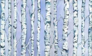Silverbirch Forest, 2018 (akvarell och akryl) av Elizabeth Rider