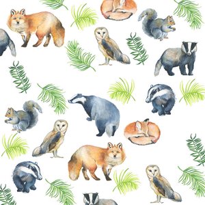 Woodland Animals, 2017 (akvarell) av Elizabeth Rider