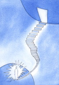 A Stairway to Heaven: Det var Kristus som välkomnade mig i början av den långa "klättringen" till himlen, och som uppmuntrade mig att leva i tro, 2002 (w/c på papper) av Elizabeth Wang