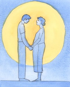 Ett gift par som verkligen älskar varandra och verkligen älskar Gud, vill göra hans vilja, 2002 (w/c på papper) av Elizabeth Wang
