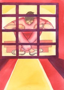 En person som är instängd i synd är som en fånge i en bur, med nyckeln på insidan, 2004 (w/c på papper) av Elizabeth Wang