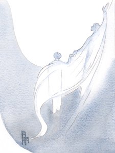En gnistrande vit slöja verkade täcka alla mina fel, och han bar mig, i bön, till Fadern, 2000 (w/c på papper) av Elizabeth Wang