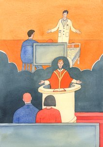 En kirurg som ställer en allvarlig diagnos har ibland lite hopp om botemedel, 2003 (w/c på papper) av Elizabeth Wang