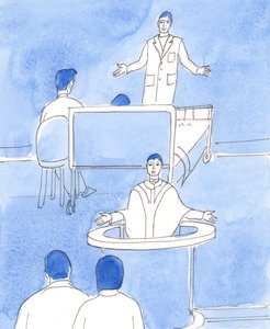 En kirurg som ställer en allvarlig diagnos har ibland lite hopp om botemedel, 2003 (w/c på papper) av Elizabeth Wang