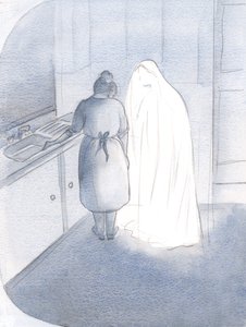 När jag visade Mary min hemligaste rädsla, tröstade hon mig helt enkelt genom att luta mig och kyssa mig, 2000 (w/c på papper) av Elizabeth Wang