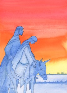 När Maria reste till Betlehem var hon som den Son hon skulle föda, liknade honom i ödmjukhet, kärlek, tillit och lydnad, 2003 (w/c på papper) av Elizabeth Wang