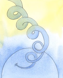 När en bönstjälk växer högt, mot himlen, så bör vårt andliga liv "växa" mot himlen, 2003 (w/c på papper) av Elizabeth Wang