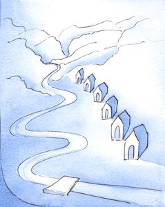 Som en munk arbetar, genom bön, exempel, undervisning och vänlighet, för att ta hand om och utbilda barn, hjälper han till att bygga upp dem till en serie av den Helige Andes tempel, 2003 (w/c på papper) av Elizabeth Wang