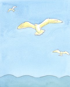 Som en mås svävar utan ansträngning i höjden och vilar på vindarna när den blickar runt, så kan själen sväva utan ansträngning i bön, 2003 (w/c på papper) av Elizabeth Wang