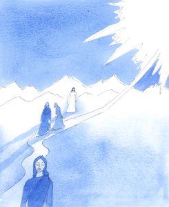 Som mitt hjärta värker nu, sa Kristus till mig, så värkte hans hjärta när han under sin jordiska livstid såg människor ignorera hans kloka ord och vägra följa vägen till himlen, 2005 (akvarell på papper) av Elizabeth Wang