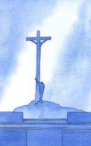 Vid varje mässa står vi bredvid Kristus korsfäst för vår frälsning, 2002 (w/c på papper) av Elizabeth Wang