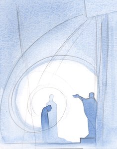 I slutet av den heliga mässan omfamnas vi av Faderns välsignelse, i Kristi sällskap, när den Helige Ande tröstar vårt hjärta., 2001 (w/c på papper) av Elizabeth Wang
