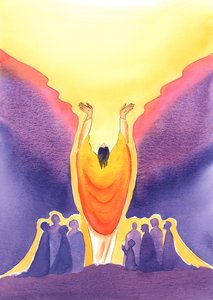 Eftersom Jesus Kristus är Gud såväl som människa, och närvarande bland oss vid mässan, 2003 (w/c på papper) av Elizabeth Wang