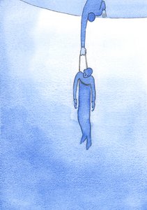 Genom en ren tråd av kärleksfull bön kan vi hålla någon från fara och dra dem mot Guds ljus, 2002 (w/c på papper) av Elizabeth Wang