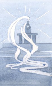 Genom förtjänsterna av Kristi dyrbara blod kan vi göras rena., 2000 (w/c på papper) av Elizabeth Wang