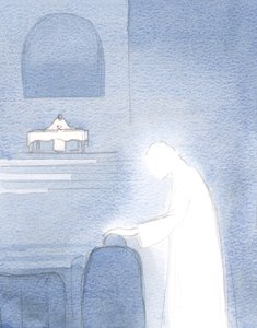 Kristus beundrar även vår svaga kärlek till honom. Han får det att blossa upp ytterligare i våra hjärtan och spilla ut till andra., 2001 (w/c på papper) av Elizabeth Wang