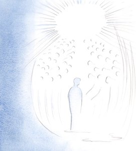 Kristus kom till min själ i härlighet, med de kära heliga som lever i hans närvaro, 2000 (w/c på papper) av Elizabeth Wang