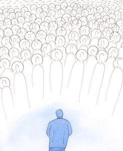 Kristus tröstade mig genom att dra upp min själ mot himlen och visa mig helgonens sällskap, 2005 (akvarell på papper) av Elizabeth Wang