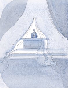Kristus drar upp mot himlen - som insvept i ett fint tyg - de som har ätit den gudomliga maten vid denna högtid., 2001 (w/c på papper) av Elizabeth Wang