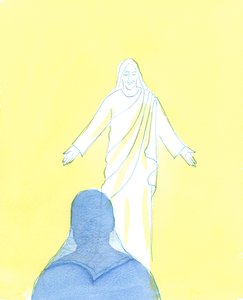 Kristus tittade på mig med enorm kärlek och ömhet, när jag uttryckte min ånger och kärlek, 2003 (w/c på papper) av Elizabeth Wang
