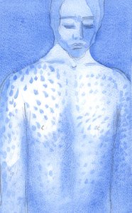 Kristus i sin lidande blev hånad och förödmjukad; Hela hans kropp var rå och blödde efter gisslingen., 2001 (w/c på papper) av Elizabeth Wang
