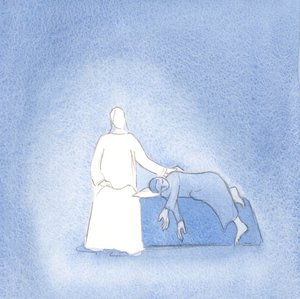 Kristus är nära sina vänner, under alla omständigheter, 2000 (w/c på papper) av Elizabeth Wang
