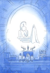 Kristus tronar över oss, i härlighet, vid vår Novena och välsignelse, som är som en himmelsk fest. Vår mamma Mary står glatt nära, 2002 (w/c på papper) av Elizabeth Wang