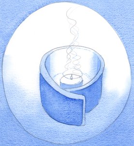 Kristus hedras av oss inte genom gåvor, utan genom att vi samtycker till att bli tömda och renade - som en lampa i vilken Kristus lyser, 2002 (w/c på papper) av Elizabeth Wang
