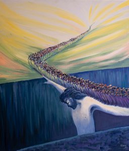 Kristus är vår bro till himlen - den enda vägen över klyftan mellan jordelivet och evig härlighet, 2000 (olja ombord)