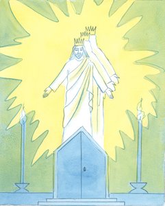 Kristus är nöjd med vår hängivenhet till honom vid tabernaklet, 2003 (w/c på papper) av Elizabeth Wang