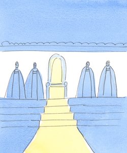 Kristus är närvarande när två eller tre är samlade i hans namn, även bland kristna som för närvarande inte vill komma in i den katolska kyrkan., 2004 (w/c på papper) av Elizabeth Wang