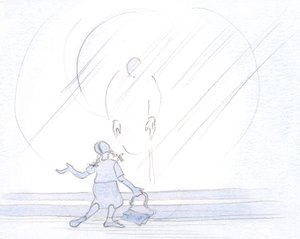 Kristus är öm mot oss, oavsett vårt humör, vare sig vi hälsar honom i sorg eller som en skolflicka i brusande glädje., 2001 (w/c på papper) av Elizabeth Wang