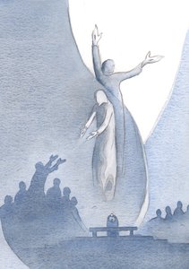 Kristus är verkligen ett med oss, genom sitt kött och blod, och också ett med Fadern (till vilken han drar oss) på grund av sin gudomlighet., 2000 (w/c på papper) av Elizabeth Wang