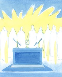 Kristus älskar att ge sina vänner förfriskning och nytt mod genom sin verkliga närvaro i det välsignade sakramentet, 2003 (w/c på papper) av Elizabeth Wang