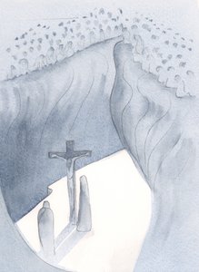 Kristus bevisade sin ödmjukhet i den svaghet och bräcklighet han accepterade när han led för alla generationers synder., 2001 (w/c på papper) av Elizabeth Wang