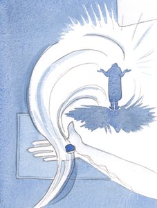 Kristus visade mig hur han accepterar all smärta som jag accepterar för mig själv, och applicerar den, ömt, som balsam på sina sår, 2000 (w/c på papper) av Elizabeth Wang