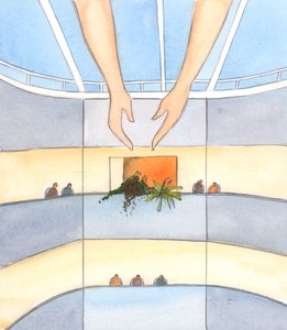 Kristus visade mig att vi från varje våning på sjukhuset St Frai i Lourdes kan se solljuset och himlen, 2005 (akvarell på papper) av Elizabeth Wang