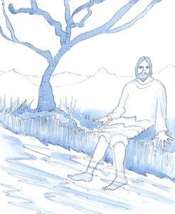 Kristus berättade för mig att han visserligen inte kunde njuta av varma bad, som vi gör idag, men att han hade sjöar och floder att svalka sig i - och under en stor del av tiden varmt väder, 2005 (akvarell på papper) av Elizabeth Wang
