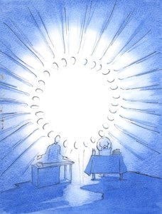 Kristus förenar sina vänner på jorden i "de heligas gemenskap". Varje bön som framförs genom Kristus berör eller hjälper andra själar, 2003 (w/c på papper) av Elizabeth Wang